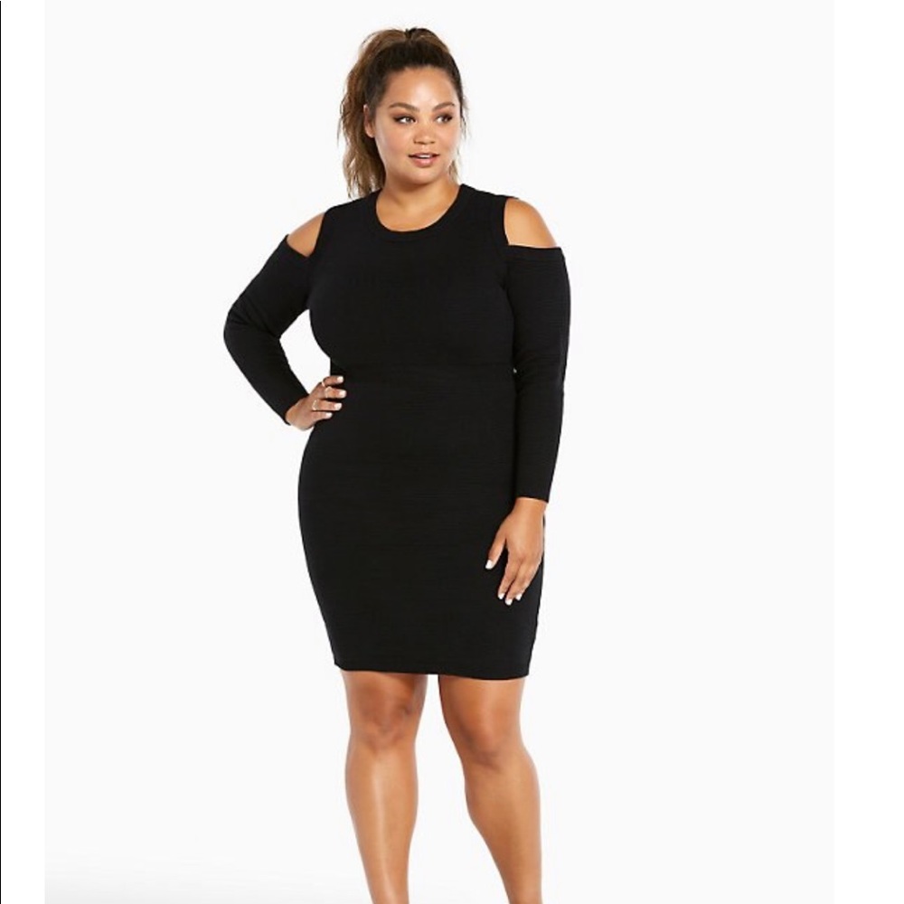 Torrid Black Ribbed Cold Shoulder Sweater Dress
